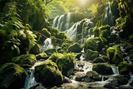 Beautiful waterfall in the deep forest. Waterfall in deep forest.の素材