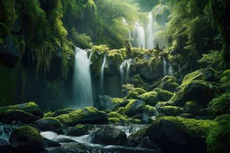 Beautiful waterfall in the forest. nature composition. Toned.の素材