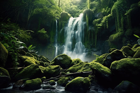 beautiful waterfall in the rainforest, Borneo, Malaysiaの素材