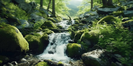 Beautiful waterfall in the forest. soft focus. long exposure.の素材