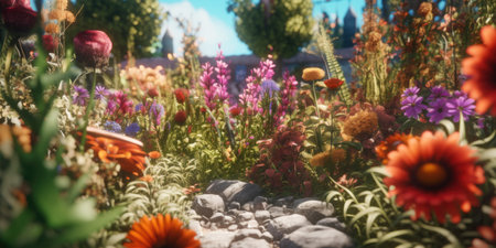 Flower garden in a sunny summer day. colorful flowers.の素材