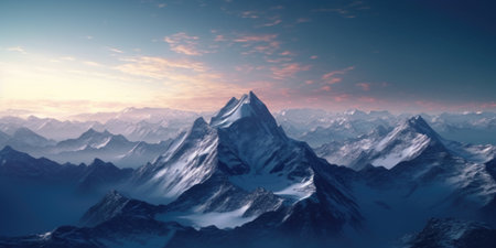 beautiful panorama of snowy mountains in the morning,の素材