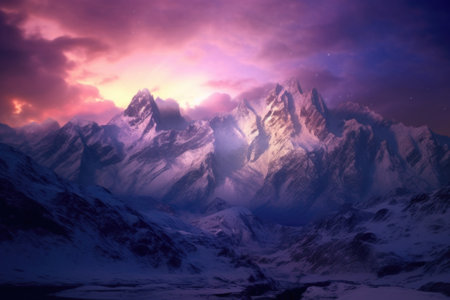 Beautiful winter landscape with snow-capped mountains.の素材