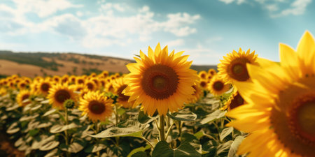 Sunflower field in Tuscany, Italy. close up.の素材