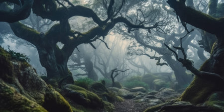Foggy forest in New Zealand. Dark moody landscape.の素材