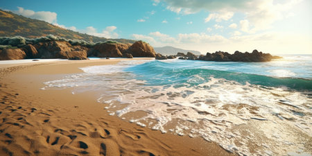 Panoramic view of the sandy beach on the island of Crete, Greeceの素材