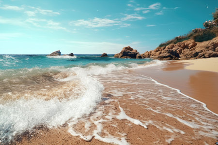 Beautiful seascape with sand, sea and blue sky.の素材