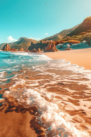 Beautiful seascape with sand dunes and ocean waves.の素材