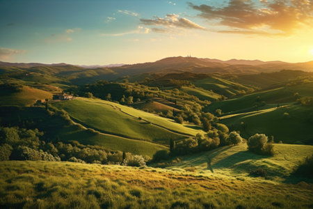 Beautiful landscape in Tuscany, Italy at sunset. retro styleの素材