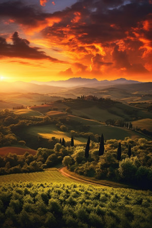 Tuscany landscape at sunset. Italy, Europe. beauty world.の素材