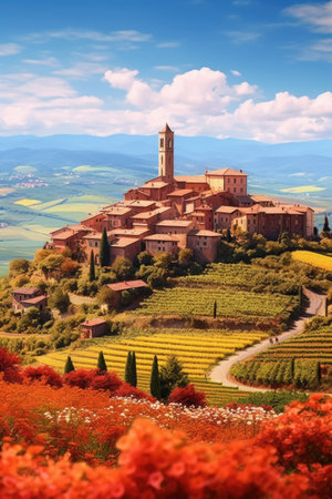 Beautiful view of Montepulciano, Tuscany, Italyの素材
