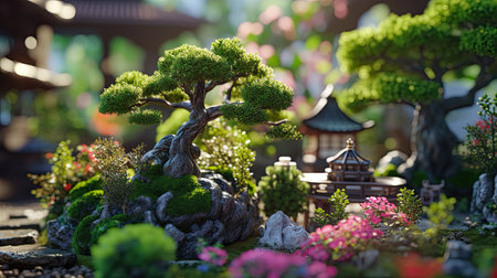 Bonsai tree in a Japanese garden. selective focus.の素材