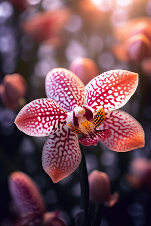 Close up of orchid flower with bokeh light background.の素材