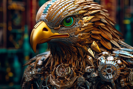 Steampunk style portrait of an eagle with gears and cogwheelsの素材