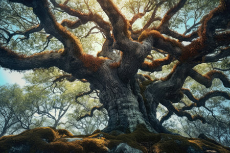 Old oak tree with moss in the forest.の素材