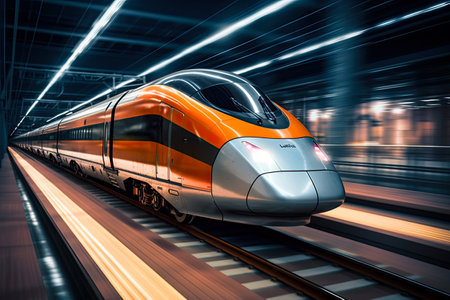 Modern high-speed train moves at high speed.の素材