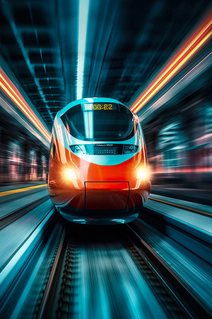 High-speed train with motion blur in the tunnel.の素材