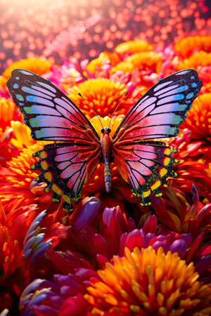 Butterfly on colorful chrysanthemum flower in gardenの素材