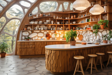 Artisan Craftsman: A kitchen with handcrafted wooden cabinets, intricate tile work, and custom-made furnishings. Generative AIの素材