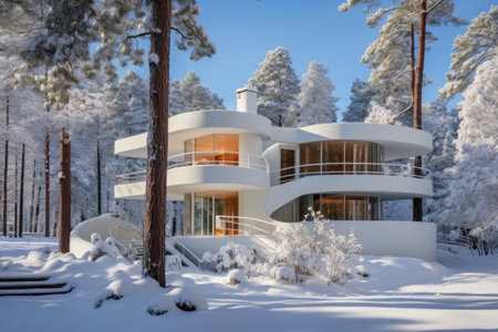 Clean and crisp, the house exterior design boasts a minimalist color palette, allowing the architectural elements to take center stage. Generative AIの素材