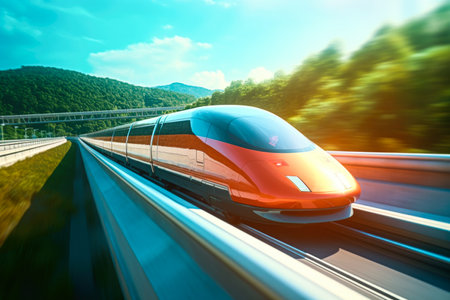 High speed train on the highway. blurred motion. conceptual image.の素材