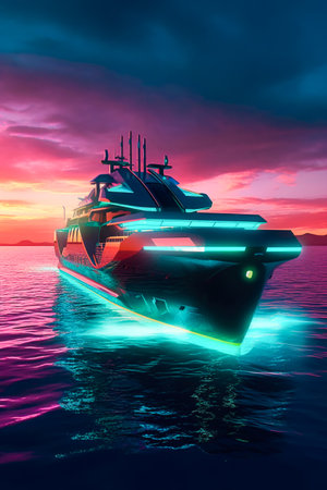 luxury yacht in the sea at sunsetの素材