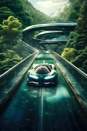 a futuristic road tunnel in the middle of the forestの素材
