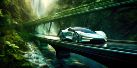 Futuristic sports car in the forest.の素材