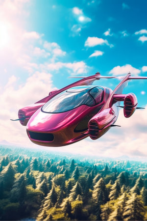 a drone flying in the sky over the forestの素材