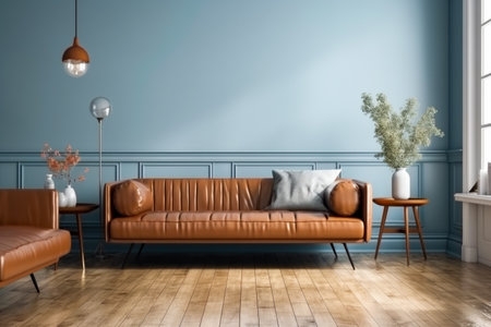 interior with brown sofa and coffee tableの素材