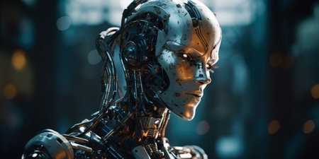 3d rendering humanoid robot in a dark space, artificial intelligence conceptの素材