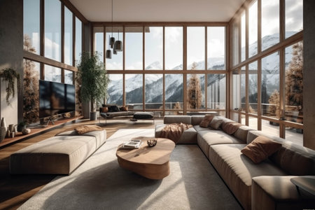 modern bright interiors apartment living room 3d rendering computer generated imageの素材