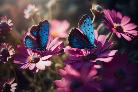 Butterfly on a pink flower. floral background. Toned.の素材