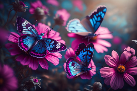 Beautiful butterfly on pink flower. nature background. Toned.の素材