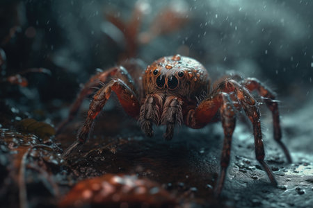 Macro shot of a jumping spider in the rain with blurred backgroundの素材