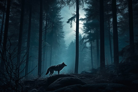 A wolf in the dark forest. Halloween concept.の素材