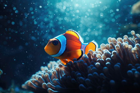 Clown anemonefish (Amphiprion percula) swimming in the seaの素材