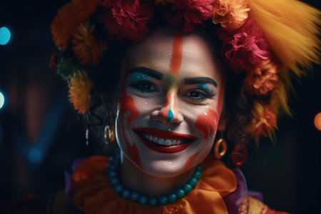 Portrait of a beautiful girl with bright make-up in a carnival costume.の素材