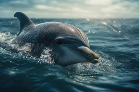 Dolphins jumping out of the water in the Atlantic Ocean. Toned.の素材