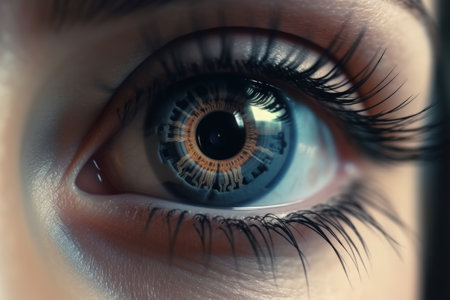 Close up of a woman's blue eye. macro shot. selective focus.の素材