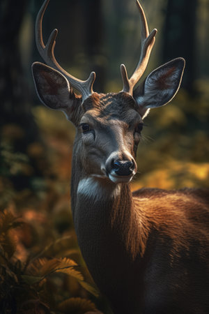 Portrait of a whitetail deer in the autumn forest.の素材