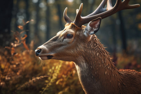 Deer in the autumn forest. Seasonal natural scene with wild animal.の素材