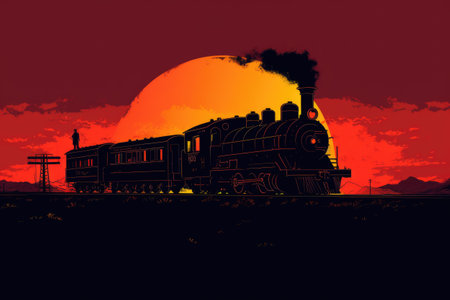 Steam locomotive at sunset.の素材