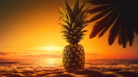 Pineapple on the beach at sunset.の素材