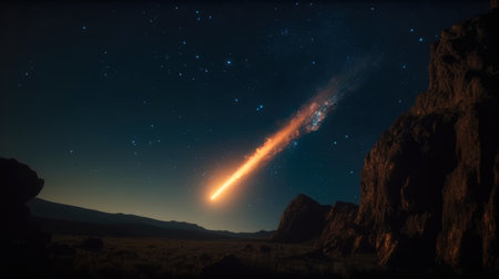 a meteorite in the night sky.の素材
