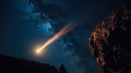 View of a meteorite in the night sky.の素材