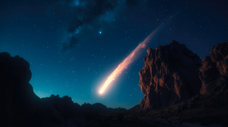 a meteorite in the night sky with starsの素材