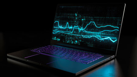 Laptop with glowing forex chart on screen.の素材