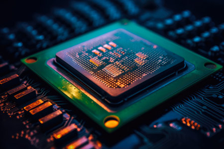 Close-up of a CPU on a computer motherboard. technology conceptの素材