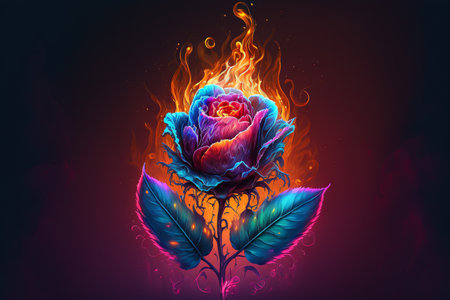 Burning rose on a dark background. Illustration for your designの素材